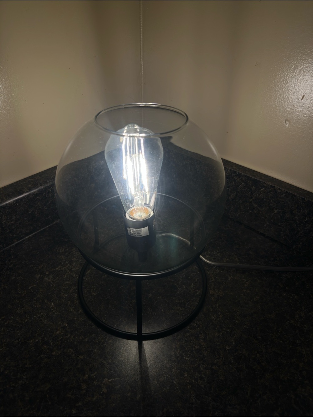Modern Black Glass Globe Table Lamp - Clear Glass Shade